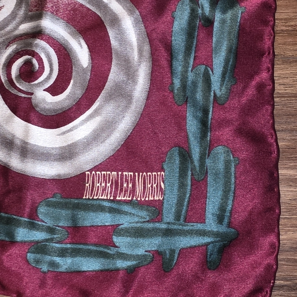 Vtg Hand Rolled Hem Robert Lee Morris 100% Silk "Swirls" Abstract Scarf 34"by35" - Picture 5 of 5